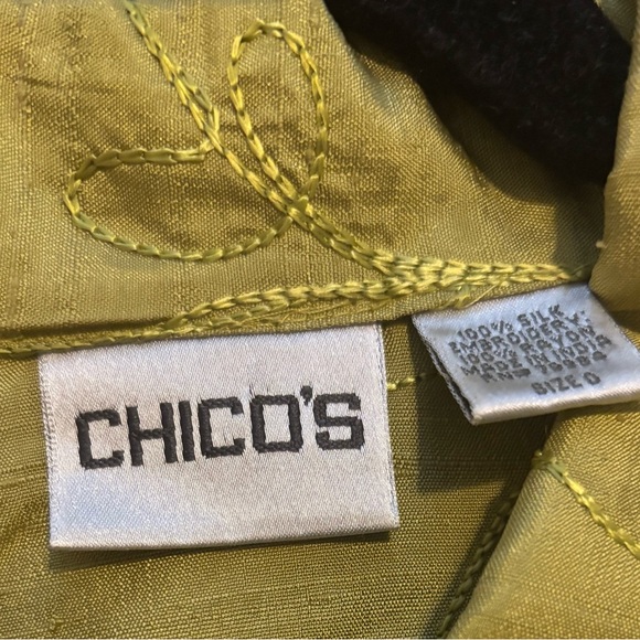 Chico's 100% Silk Lime Green Embroidered Jacket Size 0 - Picture 2 of 3